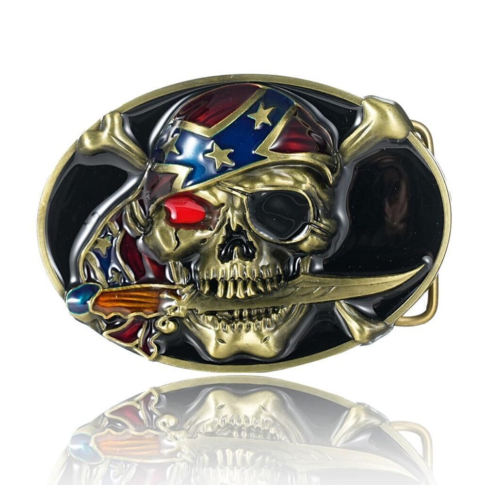 9296 Western Cowboy Belt Buckles , American Flag Skull Belt Buckle